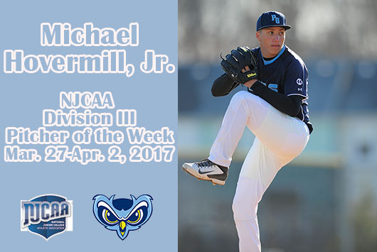 Michael Hovermill Earns NJCAA Division III Pitcher Of The Week Honors
